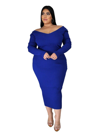 Ladies Knitted Sweater Dress Midi Dress Long Sleeves Chic and Elegant Plus Size Dresses for Women 4xl 5xl