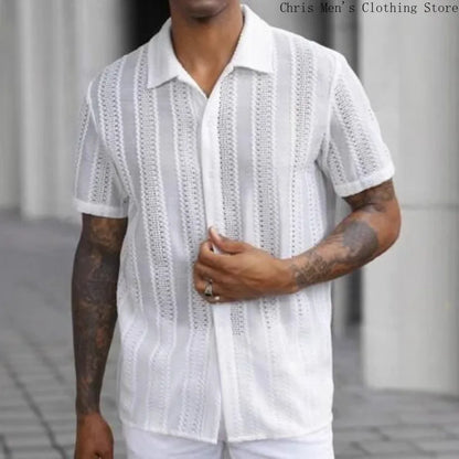 Spring and Summer Men's Sexy Short-sleeved Shirt, Outdoor Leisure Beach Men's Top Shirt, Comfortable Breathable Shirt for Men