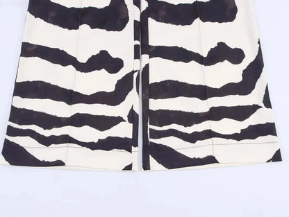 KONDALA Vintage Zebra Print Women Suits V Neck Oversized Long Blazer High Waist Wide Leg Pants Fashion 2025 Fall Streetwear Suit