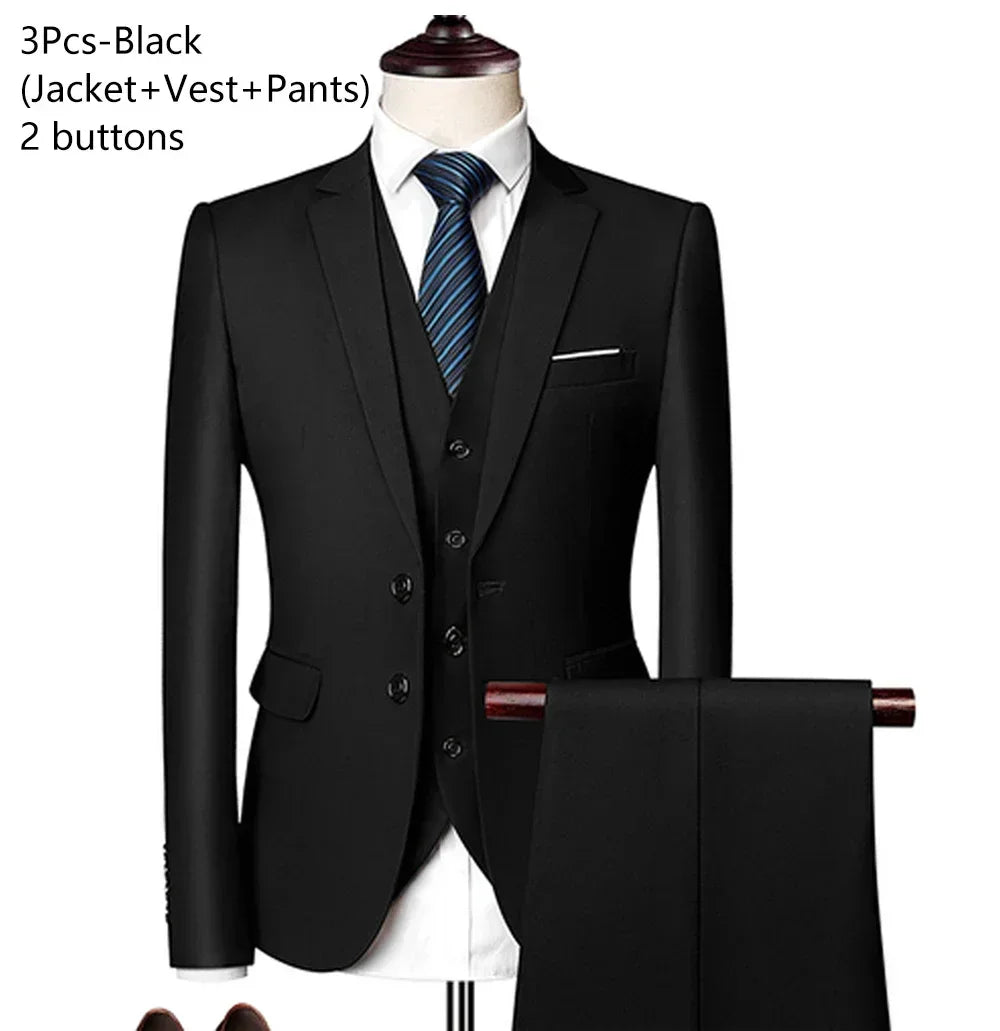 Elegant Suits For Men Wedding 3 Pieces 2 Set Luxury Fashion Classic Full Jackets Vest Pants Blazers Outfit 2024 Formal Costume