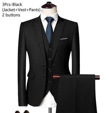 Elegant Suits For Men Wedding 3 Pieces 2 Set Luxury Fashion Classic Full Jackets Vest Pants Blazers Outfit 2024 Formal Costume