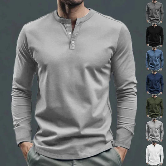 Cross-border Spring and Autumn Clothing European and American Men's T-Shirt Long-sleeved Men's Base Henry Shirt