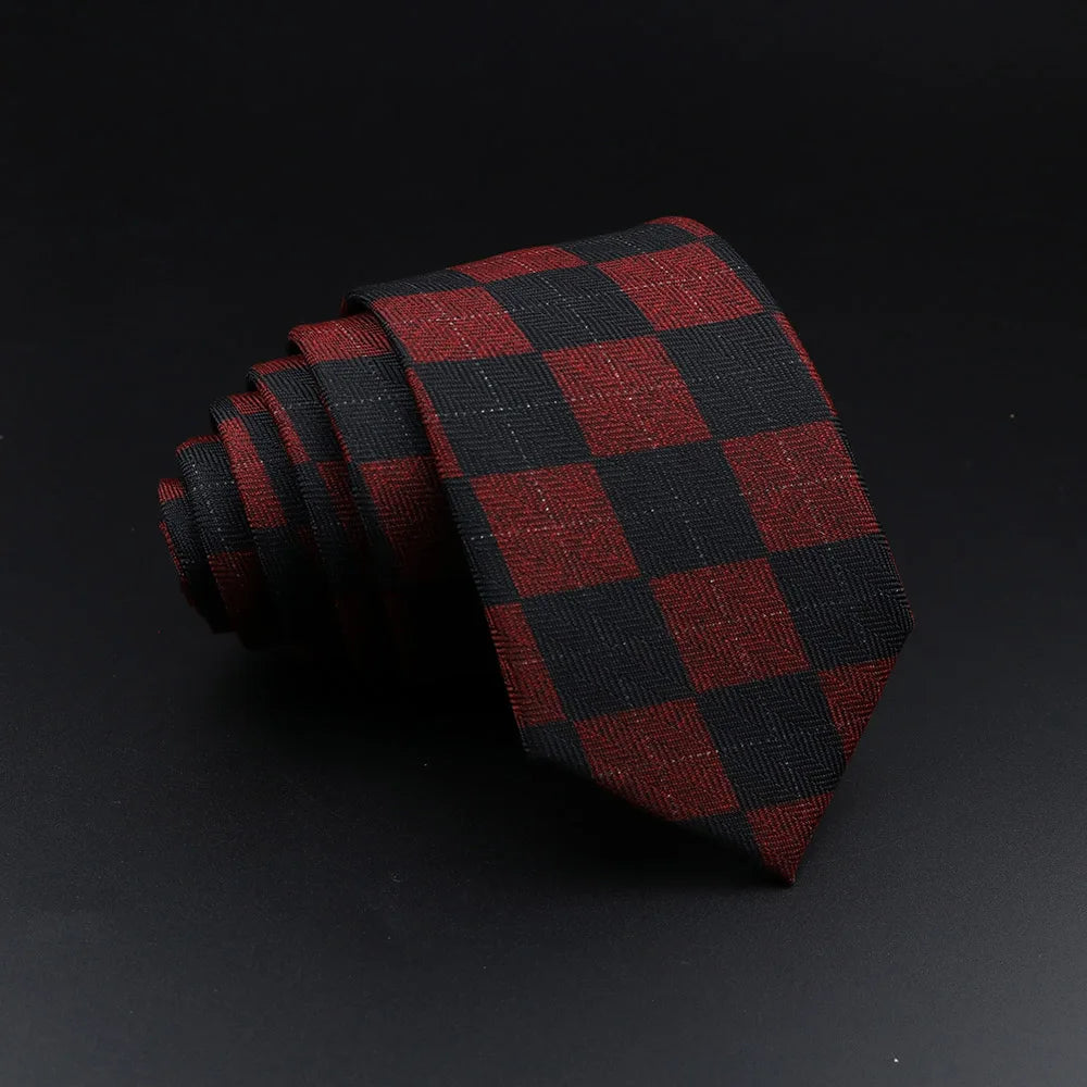 Men's Plaid Tie Cotton Black Grey Red Necktie Handmade Wool Narrow Collar Ties Wedding Business Party Suit Shirt Gift Accessory