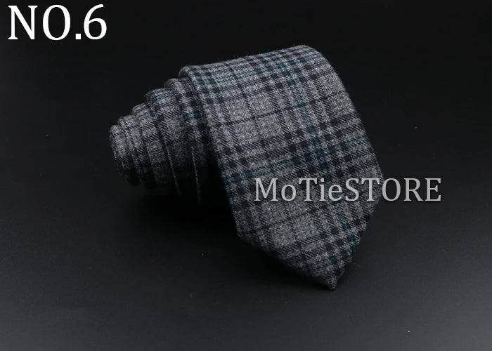 Men's Plaid Tie Cotton Black Grey Red Necktie Handmade Wool Narrow Collar Ties Wedding Business Party Suit Shirt Gift Accessory