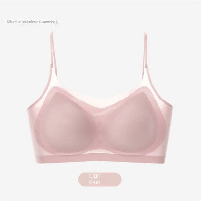 Ultra-thin breathable ice silk bra Women's underwear seamless halter vest U-shaped back pull together