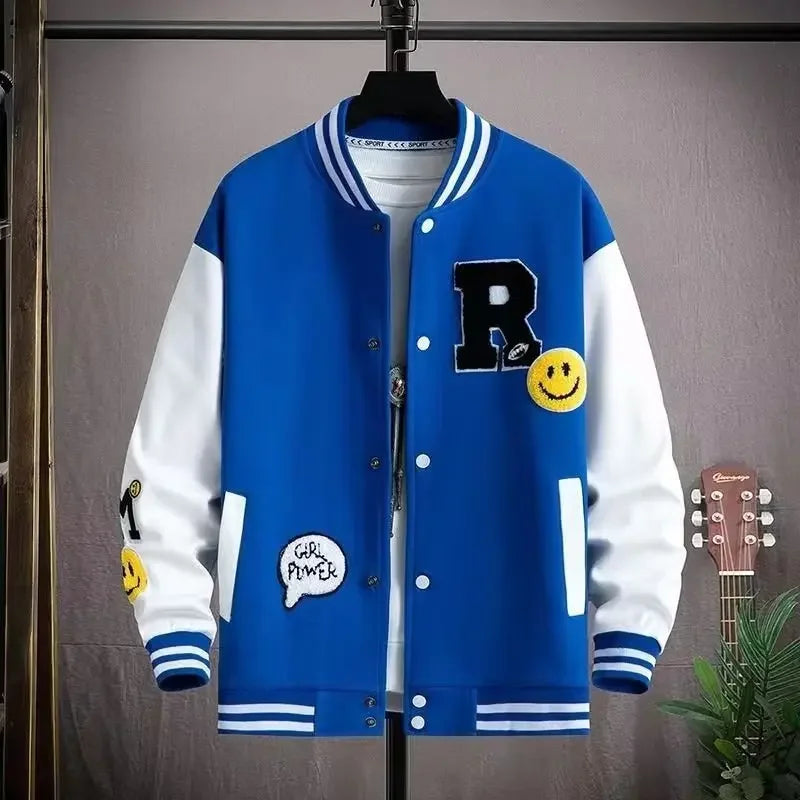 Trendy Baseball Jacket For Men Casual Loose Fit High School Student Hip Hop Style Couples Coat Spring Autumn Season