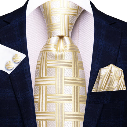 Hi-Tie Designer Silk Wedding Tie For Men Blue White Plaid Handky Cufflink Set Fashion Necktie For Men Business Party Wholesale