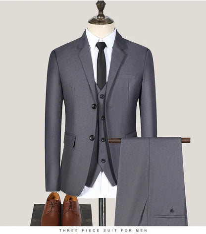 High Quality Men Suits 3 Pieces Elegant Blazer 2 Sets Luxury Wedding Business Vest Pants Coats 2023 Formal Jackets