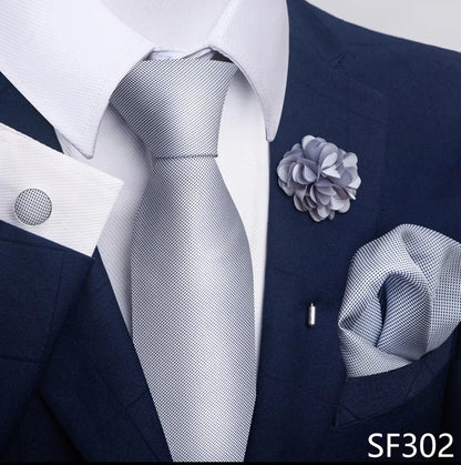 Luxury Mens Ties Floral Black Gold Ties Paisley NeckTie Pocket Square Cufflinks Brooch Set Men's Wedding Party Tie