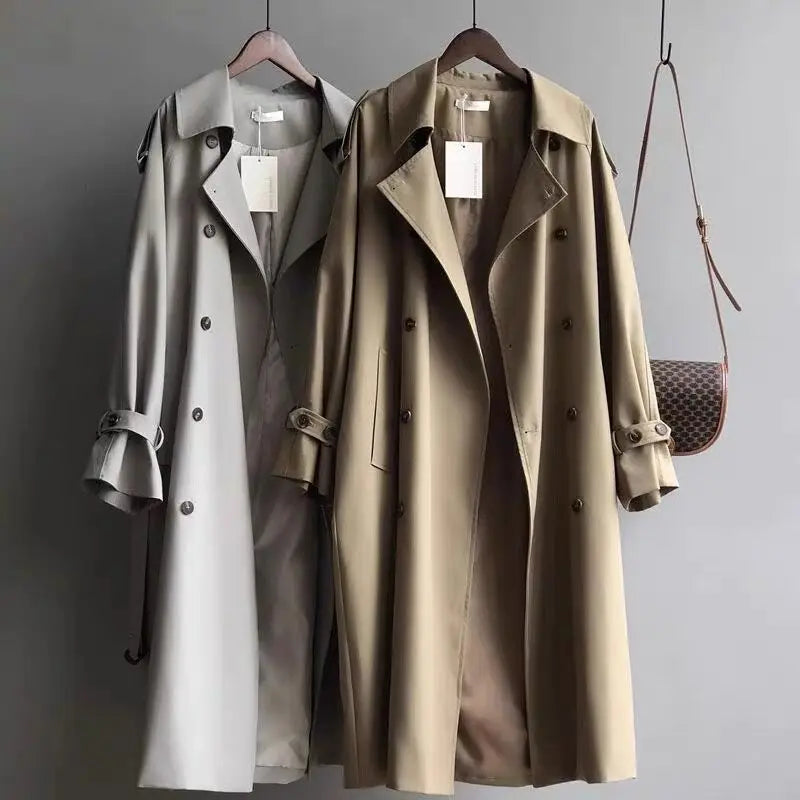 Women Loose Long Belt Abrigos Korean Classic Double Breasted Trench Coats Spring Fall Streetwear Casual Gabardina Outerwears New