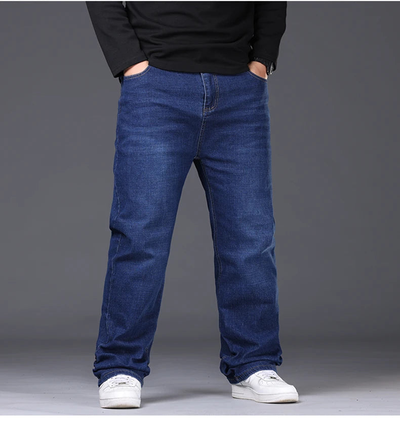 Men's Plus Size Denim Jeans | Sizes 48-50, 300KG Capacity | Casual Fashion, Business Style, Elastic Loose Fit