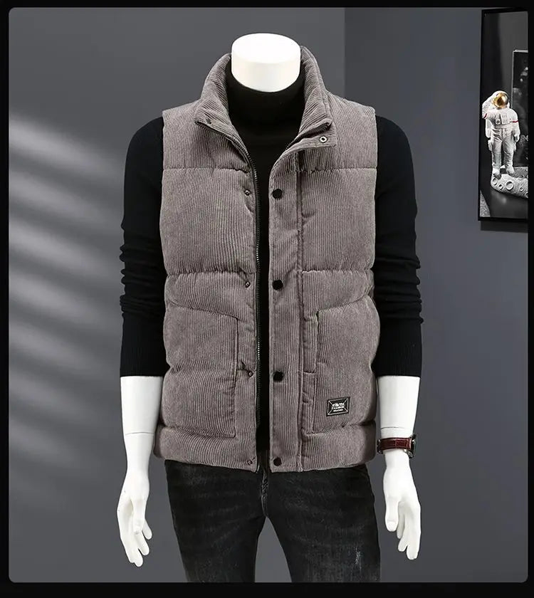 Waistcoat Male Wintertime Cotton Sill Young Person Korean Version Corduroy Vest Thickening for Warmth Men's Handsome Vest Jacket