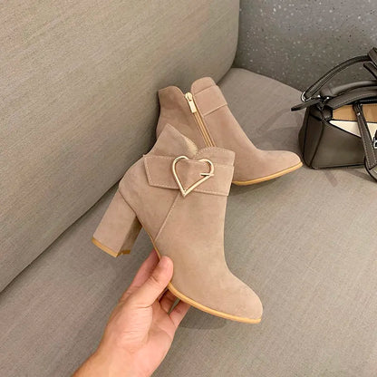 Women's Chunky Heeled Ankle Boots, Solid Color Side Zipper High Heels, Stylish Short Boots