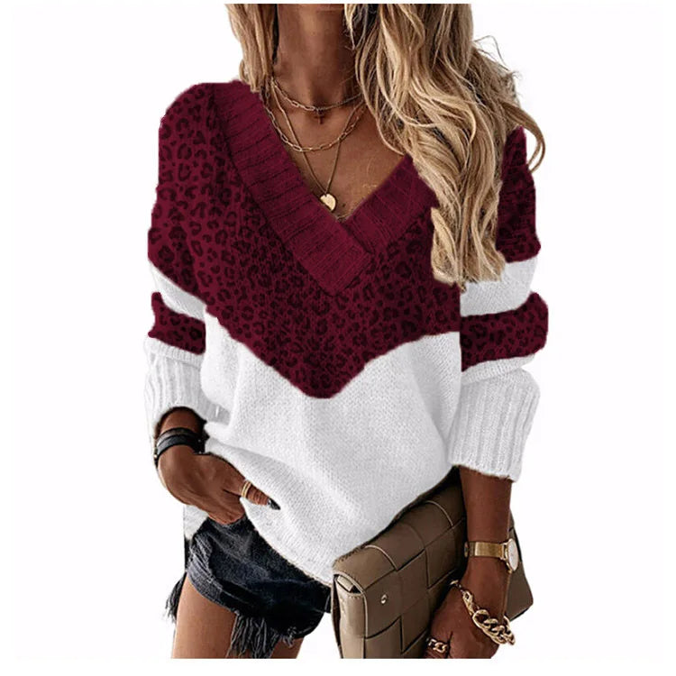 Pullovers Women Sweaters New long-sleeved 2021 Autumn Winters V Collar Loose Color Matching Sweaters Women Fashion OLN6057