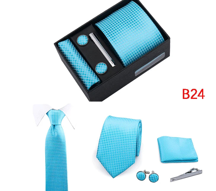 Ties Gift Box Brand Design Top Quality Jacquard Necktie Hanky Cufflink Set Tie Clip For Men Gravatas Business Wedding