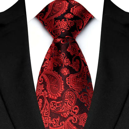 Luxury 8CM Mens Necktie Red Color Solid Stripes Paisley Ties For Man Groom Jacquard Woven Neck Tie For Business Wedding Party