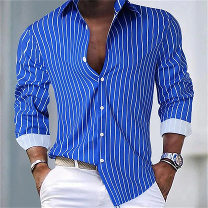 2024 Fashion Men's Elegant Shirt Spotted 3D Printed Lapel Button Up Classic Long Sleeve Shirt Temperament Men's Partywear