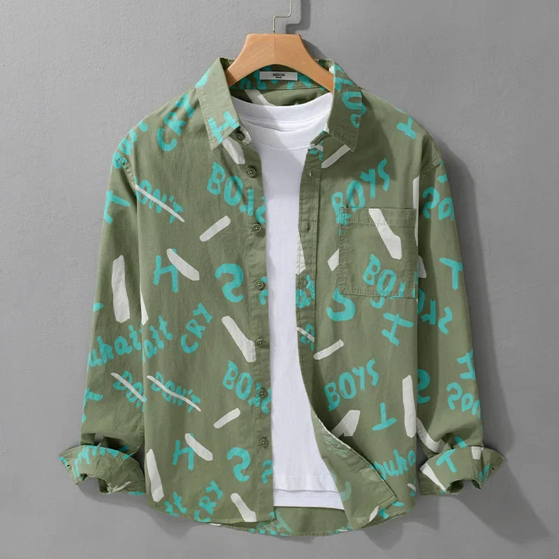 Spring Autumn Men's Clothing Design Sense Simple Long Sleeve Letter Printed Shirt Trendy Casual Fashion Versatile Men's Blouse