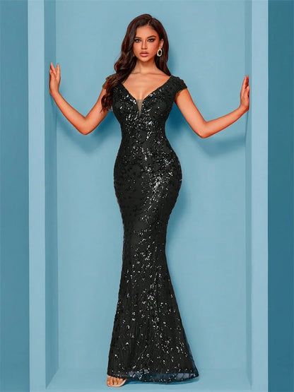 Lucyinlove Elegant Champagne Evening Dress For Women Long 2025 Luxury Mermaid Formal Sequins Prom Wedding Party Cocktail Dresses