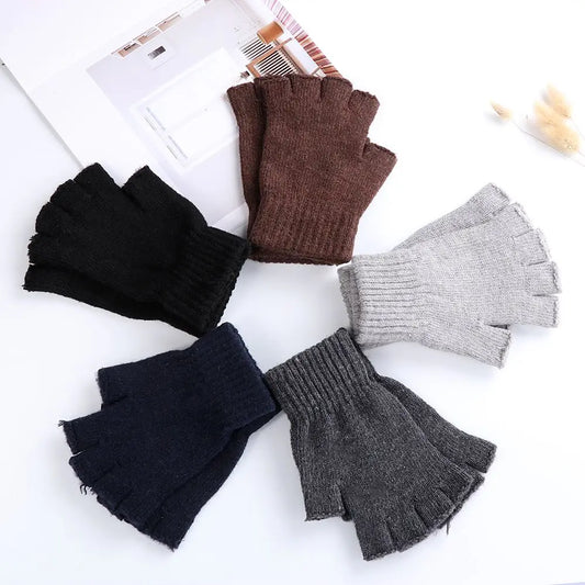 Unisex Half Finger Gloves Winter Warm Wool  Knitted Fingerless Gloves Cashmere Stretchy Typing/Texting Gloves for Women and Men