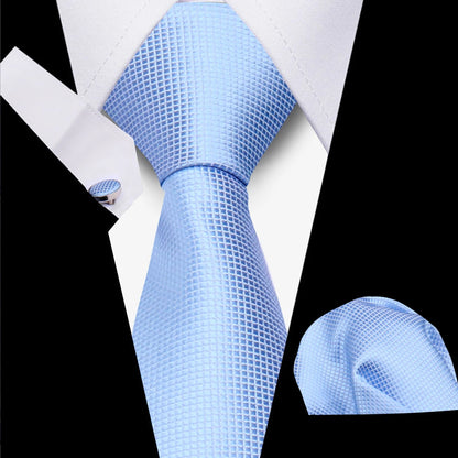 Classic Elegant Ties For Men Fashion Gifts Striped Solid Necktie Handchief Cufflink 3 Pcs Set Wedding Business Suit Accessories
