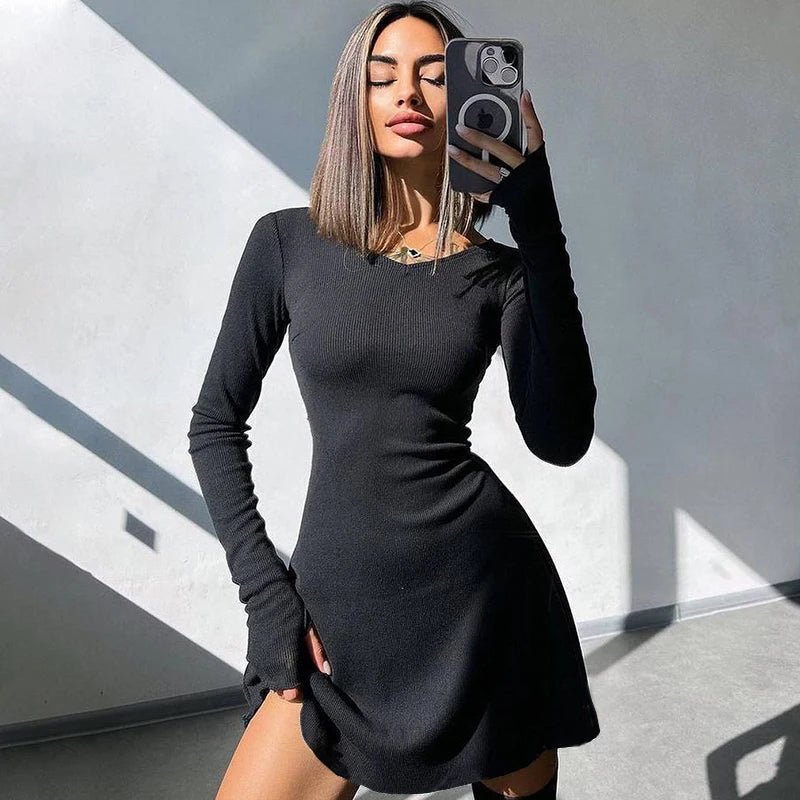 Spring European 2024 New Elegant Fashionable Simple Solid Color Women's Dress Cross-border Style Back Strap Waist-fitted Dress