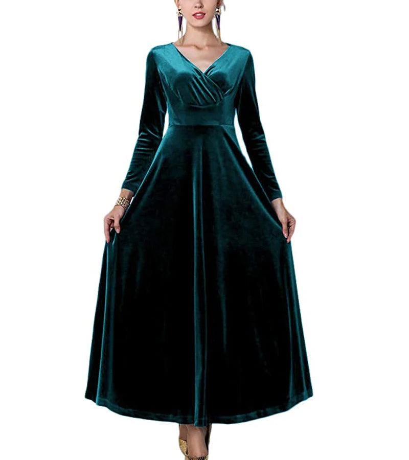 Autumn New 2023 Long Dress Cocktail Party Evening Elegant V Neck Velvet Formal  Robe Gown Maxi Dress For Women Clothing Vestidos