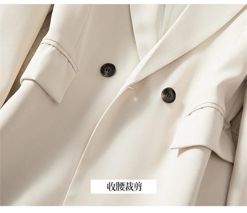 2025 New Blazer Jacket Autumn Winter Casual Long Sleeve Female Suit Coat Mid Long Double Breasted Women Work Wear Jacket