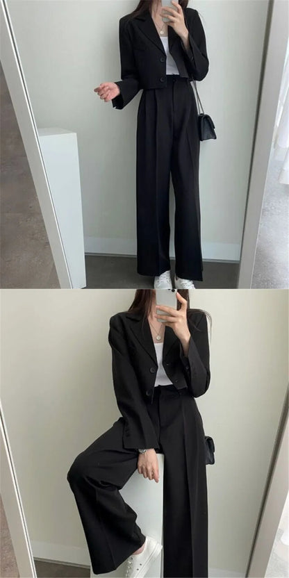 Suit Coat 2 Piece Set Women Blazer Jacket Straight Pants Ensemble Single Breasted Turn Down Collar Trousers Office Lady Outfits