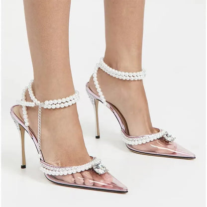Clearance!!! Luxury Rhinestones Transparent PVC High quality Women Pumps Sandals Fashion Summer Stiletto High heels Party Shoes