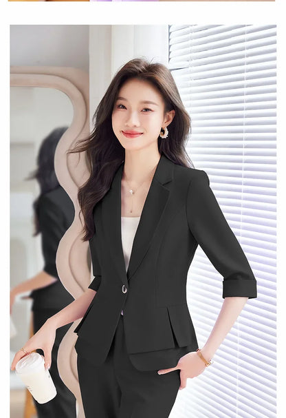 2024 Summer New Women's Petite Casual Seven-Half Sleeve Professional Workwear Purple Thin Suit Jacket Pants Set
