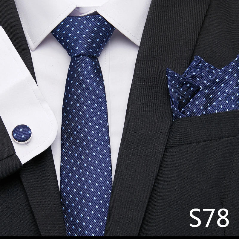 Hot Sale Holiday Gift Tie Pocket Squares Cufflink Set Necktie Dot Man Dark Grey Wedding Accessories Performance
