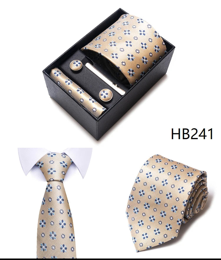 Mix Colors Wholesale 2023 New Style Wedding Gift Tie Pocket Squares Set Necktie Box Men Fit Wedding Blue Paisley