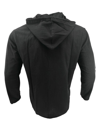 Summer Men's Linen Shirt Solid Streetwear Long Sleeve Hoodie Cardigan Clothing For Men Button Tops Casual Loose Men Hooded Shirt