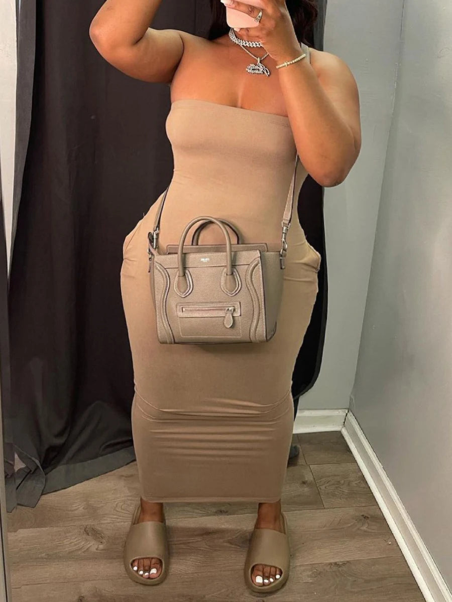 LW Plus Size dresses Off The Shoulder Pocket Design Dress summer sleeveless sexy dress vestido Fashion Elegant maxi dresses