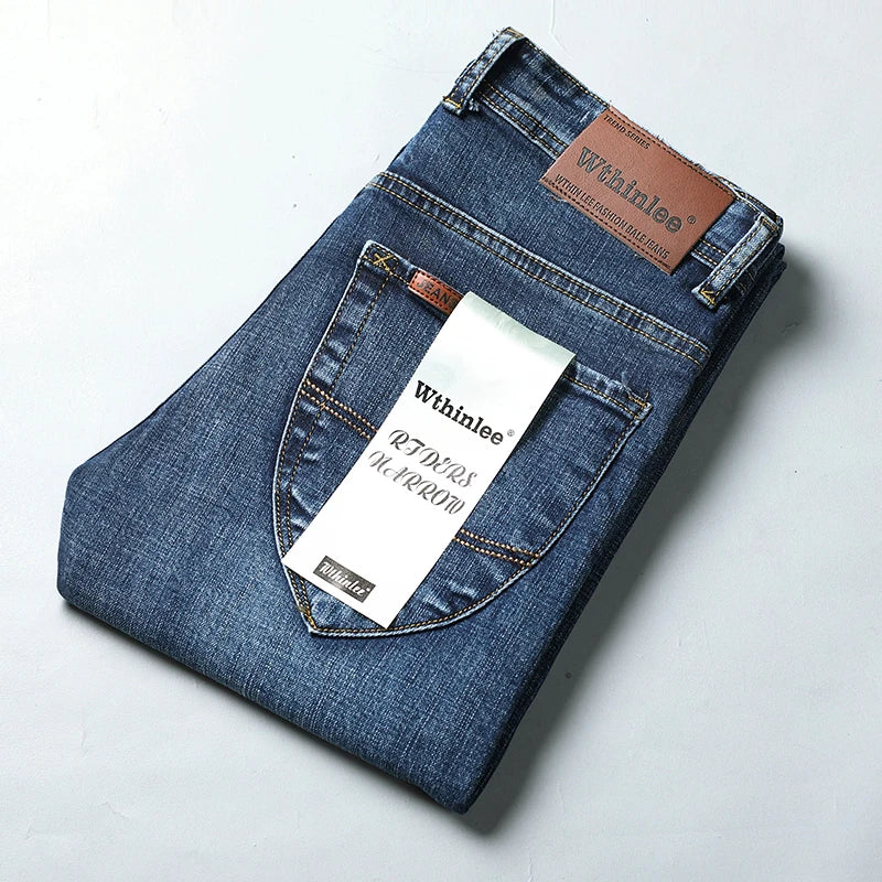 New Spring Autumn Men Classic Jeans Business Fashion Straight Regular Blue Stretch Denim Trousers Men's Smart Jeans