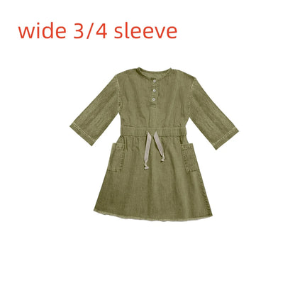 AP 2025 SS washed green denim Fringe collection boys girls fashion cotton jeans dress shirt skirt family clothing
