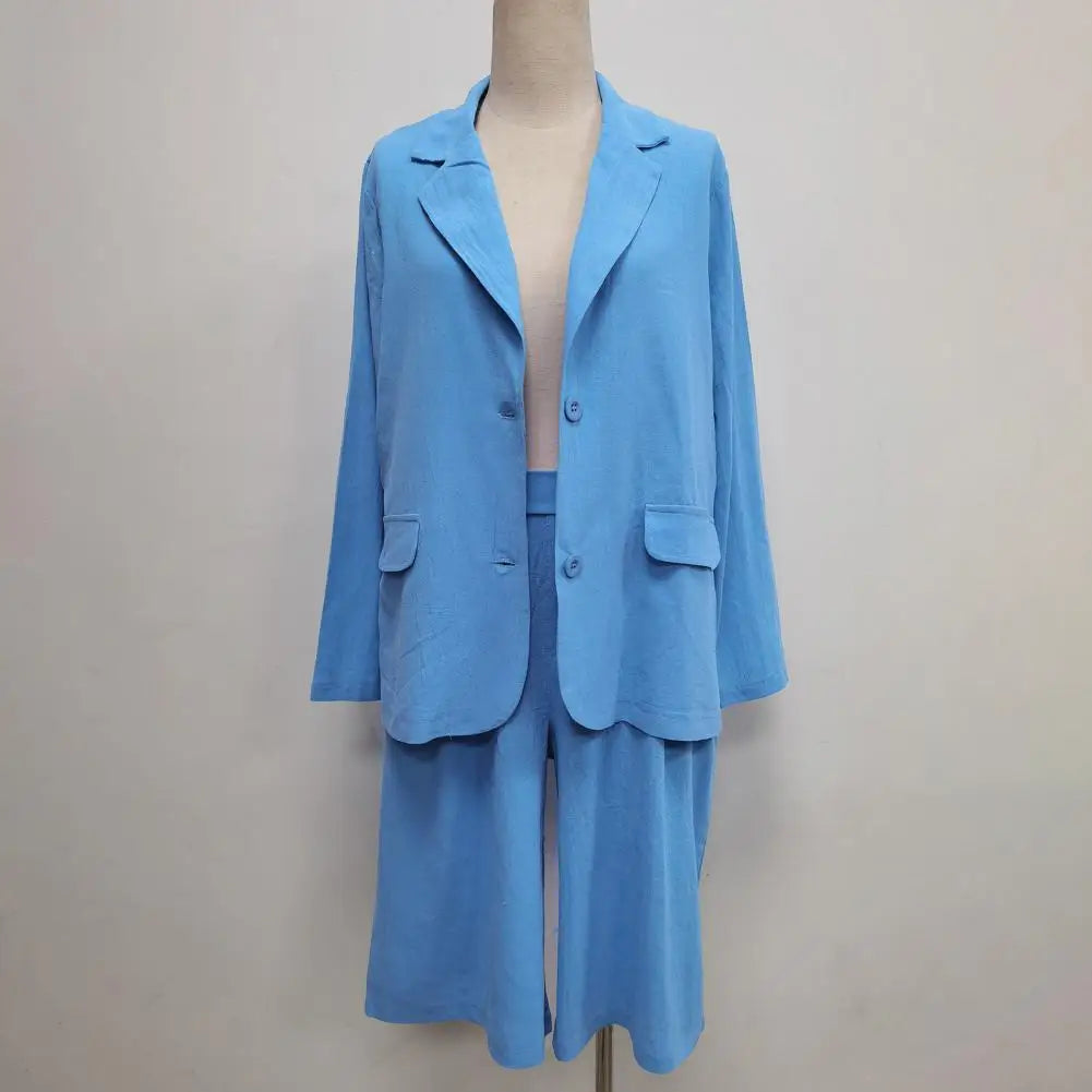 Cotton Linen Temperament Blazer Shorts Women's Blazer Suit 2 Piece Set Elastic Waist Thin Female Blazer Shorts Summer Outfit