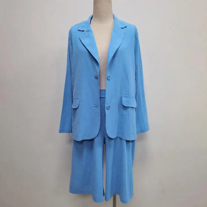 Cotton Linen Temperament Blazer Shorts Women's Blazer Suit 2 Piece Set Elastic Waist Thin Female Blazer Shorts Summer Outfit