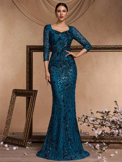 Luxury Champagne Evening Dress Women 2024 Long Mermaid Formal Sequins V-neck Prom Elegant Wedding Party Cocktail Gown