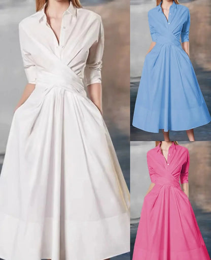 2023 Spring Summer Dresses for Women Lapel Solid Strap Long Sleeve Dress White Dress Women Clothing Streetwear Evening Dresses