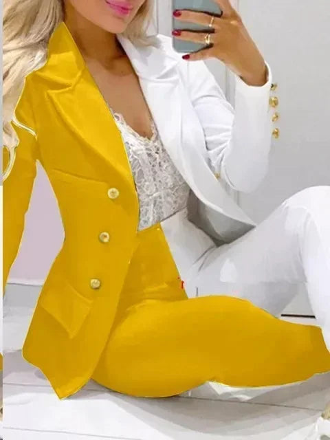 2024 New Women's Fashion Two Piece Sets Business Casual Women Long Sleeve Suit Coats and Pants Sets Office Ladies Formal Outfits