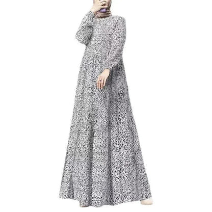 Spring Women Muslim Dress Full Sleeve O-Neck printed Turkey Sundress Bohemian Vintage Casual Holiday Islamic Clothing