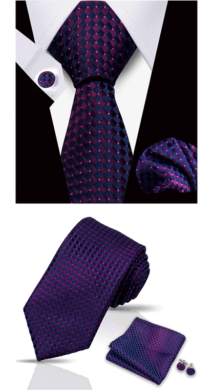 Tie For Men Classic Plaid Handkerchiefs Red Necktie Cufflinks For Men Blouse Business Wedding Accessories Women Collar Man Gift