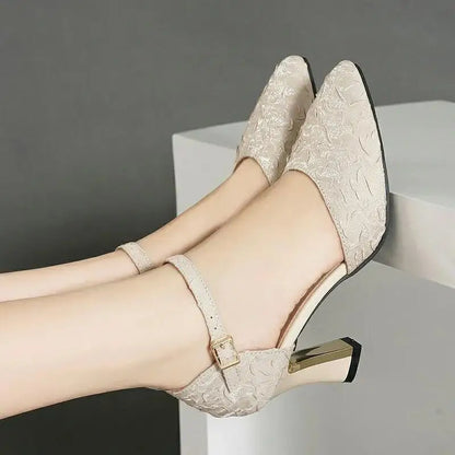 Women Cute Pointed Toe Black Buckle Strap High Heel Shoes Lady Casual Red Comfort Summer Stiletto Heels for Office & Party G6006