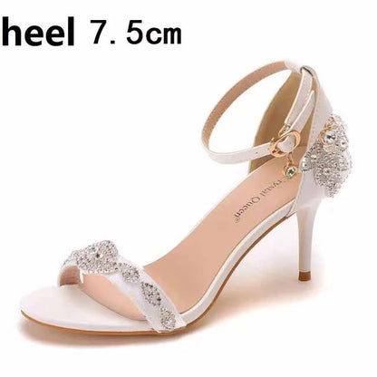Women Sandals Summer High Heels Peep Toes  Bridal Shoes Party Luxury diamond Ladies White Wedding Shoe