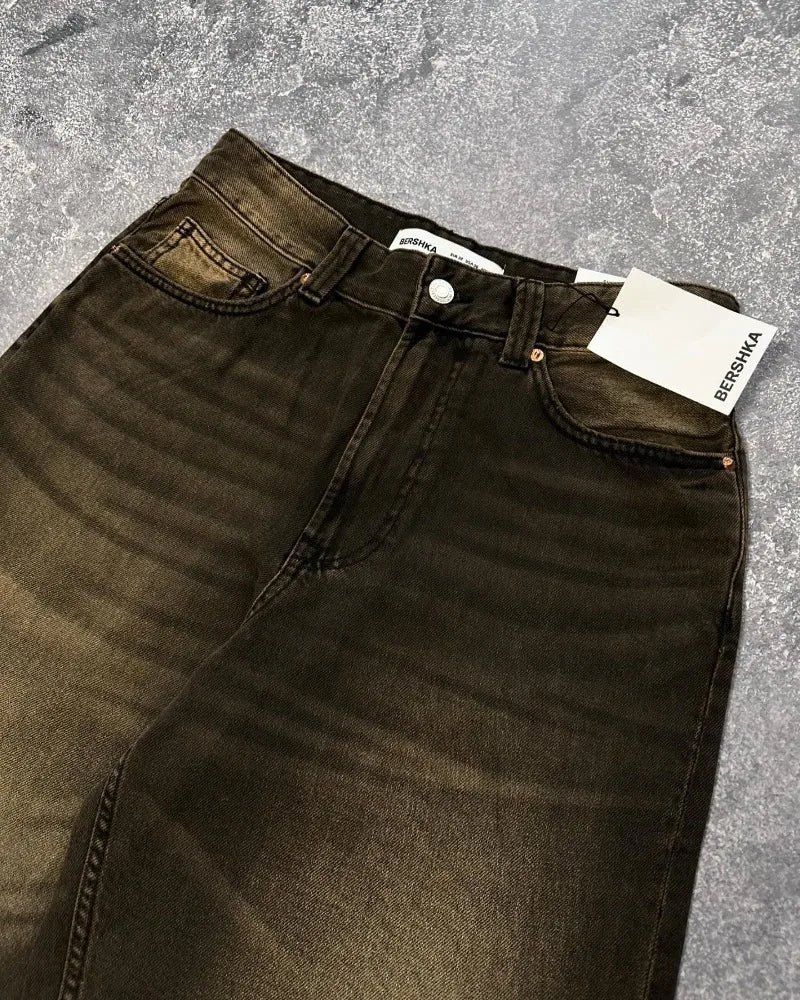Y2K Harajuku New Fashion Washed Solid Color Baggy Jans Women Retro Hip Hop Casual Street Gothic Joker High Waist Wide Leg Pants