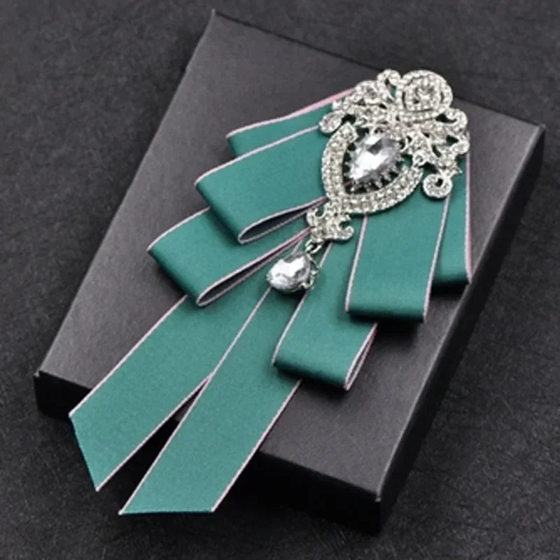Fashion Handmade Bow Tie Wedding Collar Luxury Rhinestone Bowtie Necktie Brooch Pocket Towel Square Set Gift for Men Accessories