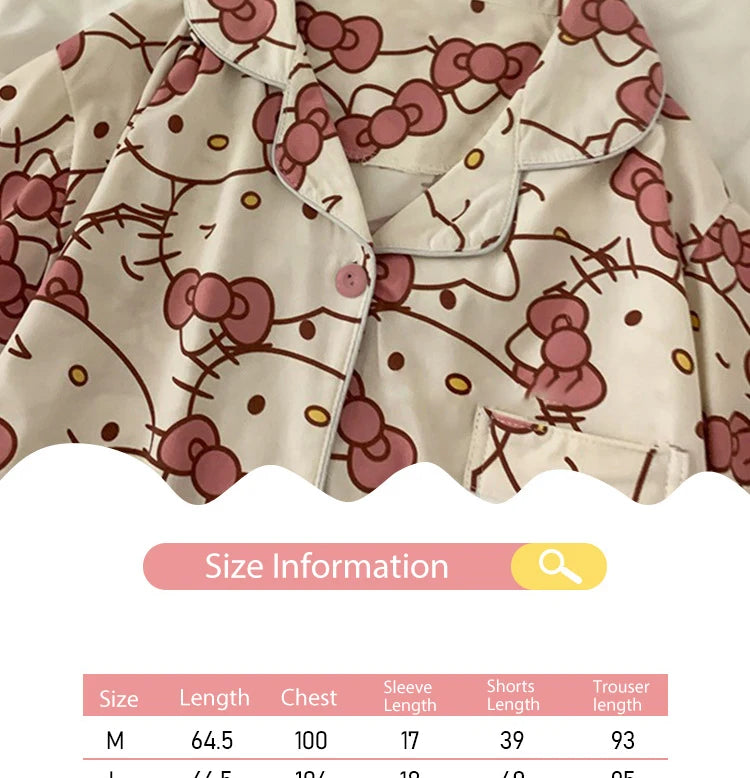 3pcs Sanrio Short Pajamas Hello Kitty Kawaii Cartoon Loose Sleepwear Pajamas Sets Short Clothes Girl Home dress Birthday Gifts
