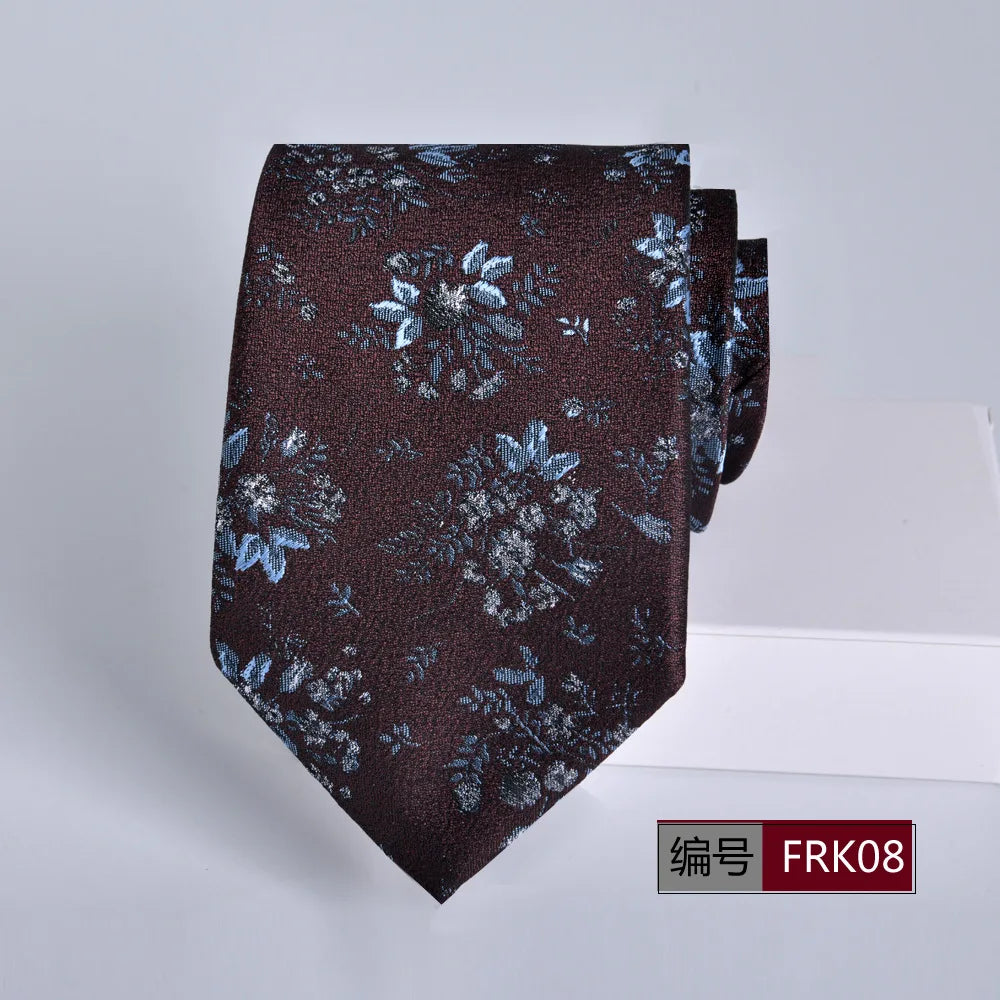 Brown Tie For Men Classic Style 8CM Tie Striped Jacquard Ties Wine Red Wedding Gravatas Formal Business Neckties Gifts For Men
